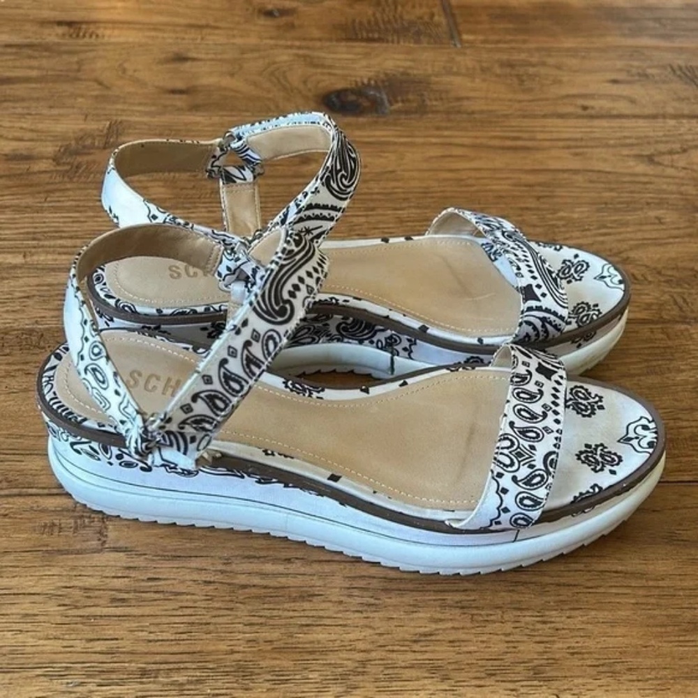 SCHUTZ Black and White Paisley Platform Sandals - Picture 11 of 12
